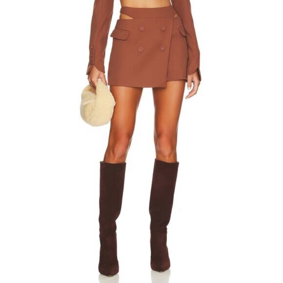 NWT FOR LOVE & LEMONS Alysa Mini Skirt Skort Size Medium Brown - Picture 2 of 6